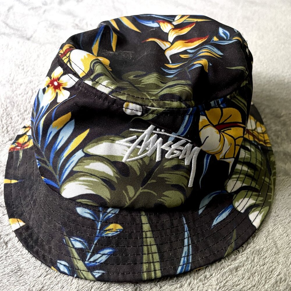 Stussy Bucket Cap Black with Floral Design